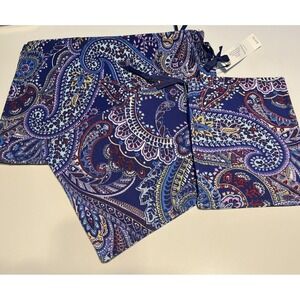 Chico's Paisley Travel Pouch Pack Set 3 Blue Multi Makeup Bag Organizer NWT